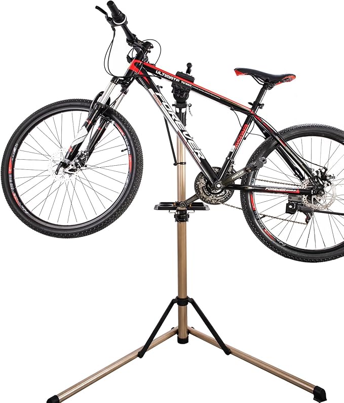 teraysun Bike Repair Stand,Home Foldable Aluminum Alloy Bicycle Workstand Floor for Road Bikes and Mountain Bikes-Height Adjustable