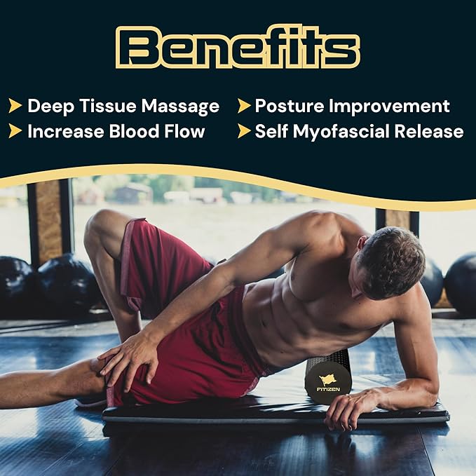 FitNation Foam Roller – High-Density Foam Muscle Roller – Textured Foam Rollers for Muscle Massage, Stretching, Pilates, Yoga