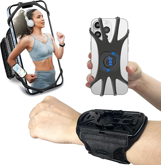 Wristband Phone Holder for Running,【360° Rotatable & Upgrade Anti-Drop】 Forearm Armband for iPhone 16/15/14/Pro/Mini/12/11/SE/XR XS,Fits All 4-6.5 Inch Smartphones (Black)