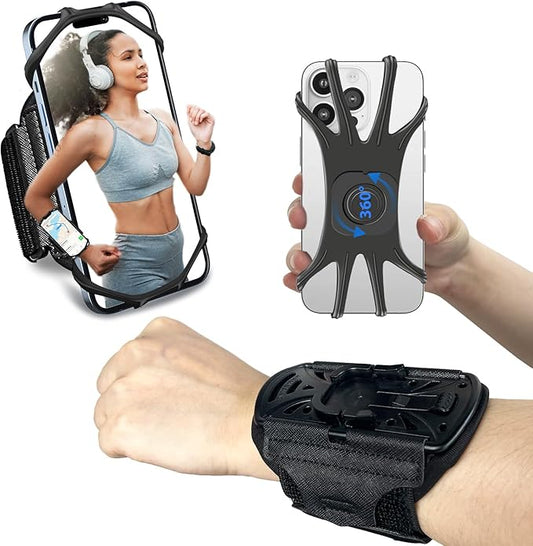 Wristband Phone Holder for Running,【360° Rotatable & Upgrade Anti-Drop】 Forearm Armband for iPhone 16/15/14/Pro/Mini/12/11/SE/XR XS,Fits All 4-6.5 Inch Smartphones (Black)