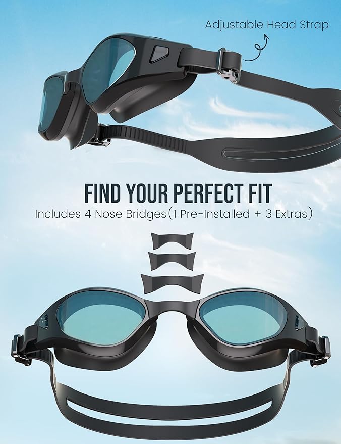 Swimming Goggles, No Leaking Swim Pool Goggles for Adults with Fog-Resistant, UV-Blocking Lenses for Men Women Youth