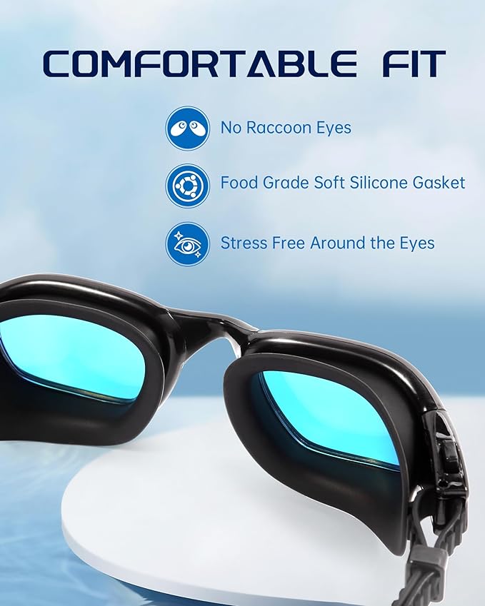 Swim Goggles, Goggles Adult with Swimming Cap, Nose Clip & Ear Plugs, UV Protection Anti-Fog Lens and Case for Adult