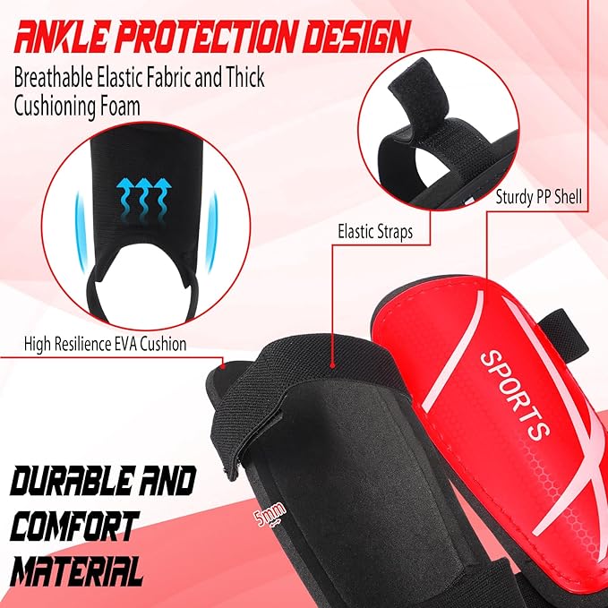 Soccer Shin Guards and Socks Kids Youth Lightweight Soccer Pads Defender with Ankle Protection Ski Shin Guards Football Equipment for Age 4-14 Toddler Boys Girls Teens