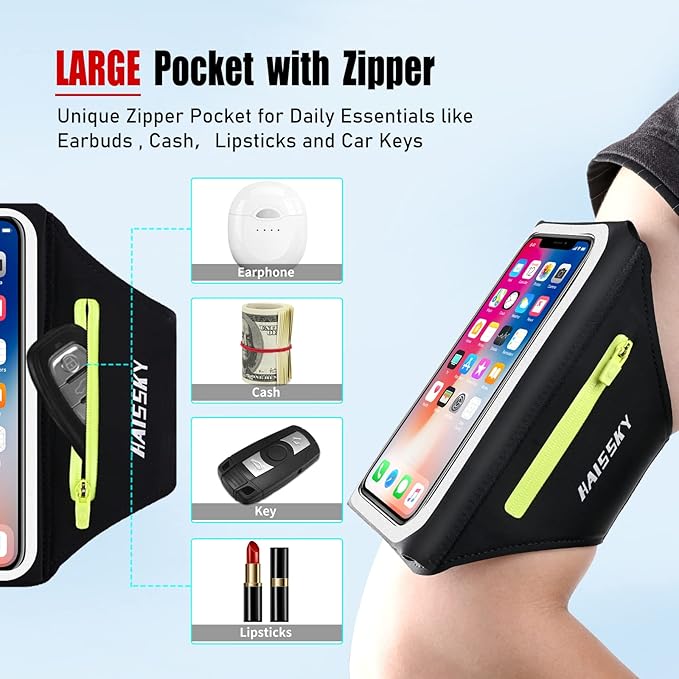 Running Armband [3D Design] with Key Pouch, Running Phone Holder for iPhone 16 15 14 13 12 11 Pro Max Plus, Samsung S25 S24 S23 S22 [Up to 6.9 Inch], Gym Workouts Sports Arm Band with Card Holder