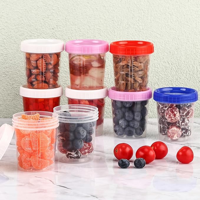 XSEINO 44 Pack 4oz Salad Dressing Container to Go,Small Containers with Lids Leakproof Condiment Containers with Screw Lids Reusable Stackable Plastic Dip Sauce Containers