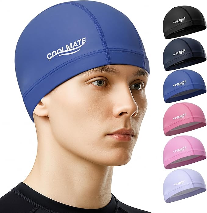 COOLMATE Fabric Swim Cap for Adult Women Men Kid 3 4 6 8 14 16, Silicone Water Resistant Layer, Cloth Swim Cap Gifts for Swimmers, Lightweight for Pool, Lap Swimming (1 pc)