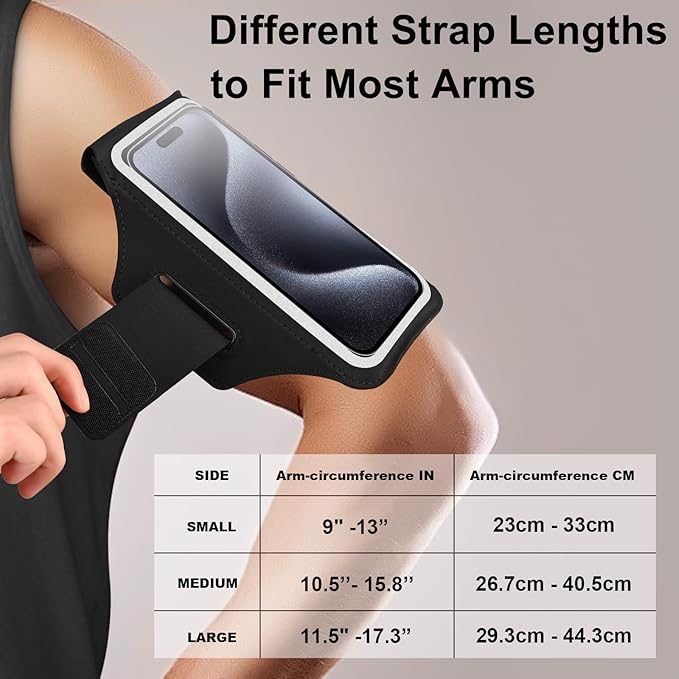 Running Armband with Earphone Bag Cell Phone Armband for iPhone 16 15 Pro 14 Plus 13 11 XR XS, Galaxy S24/S10 Water Resistant Sports Phone Holder Case & Zipper Slot Car Key Holder for 6.7 inch Phone