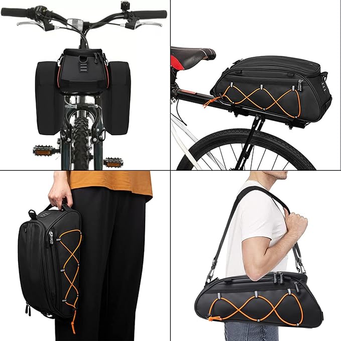 MOSISO Bike Rack Bag with 2 Removable Panniers, Waterproof Bike Trunk Cooler Storage Handbag Insulated Bicycle Rear Seat Pouch, Bicycle Storage Saddle Shoulder Bag Cycling Luggage Pouch, Black