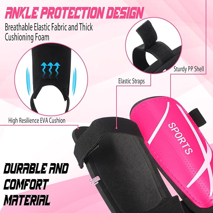 Soccer Shin Guards and Socks Kids Youth Lightweight Soccer Pads Defender with Ankle Protection Ski Shin Guards Football Equipment for Age 4-14 Toddler Boys Girls Teens