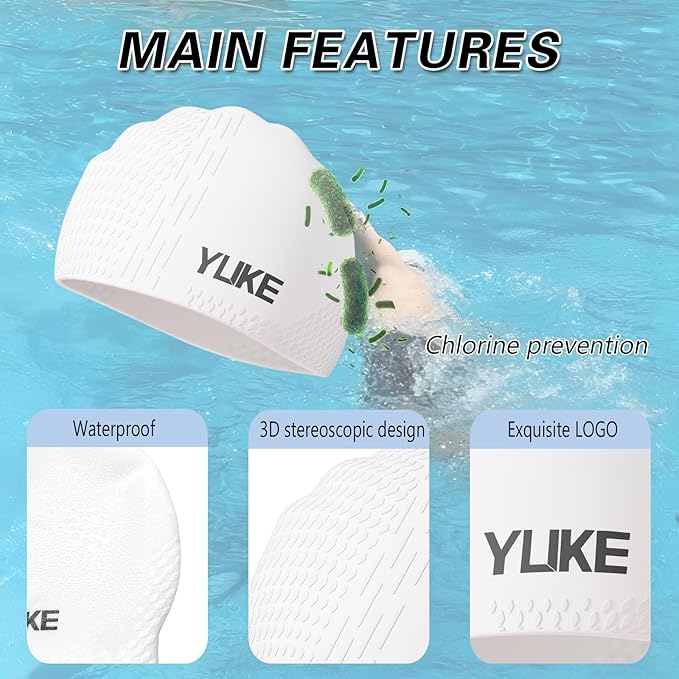 Silicone Swim Cap for Long Hair Adults Women Men, Waterproof Stretchy Swimming Caps, Durable Tear Resistant Bathing Cap