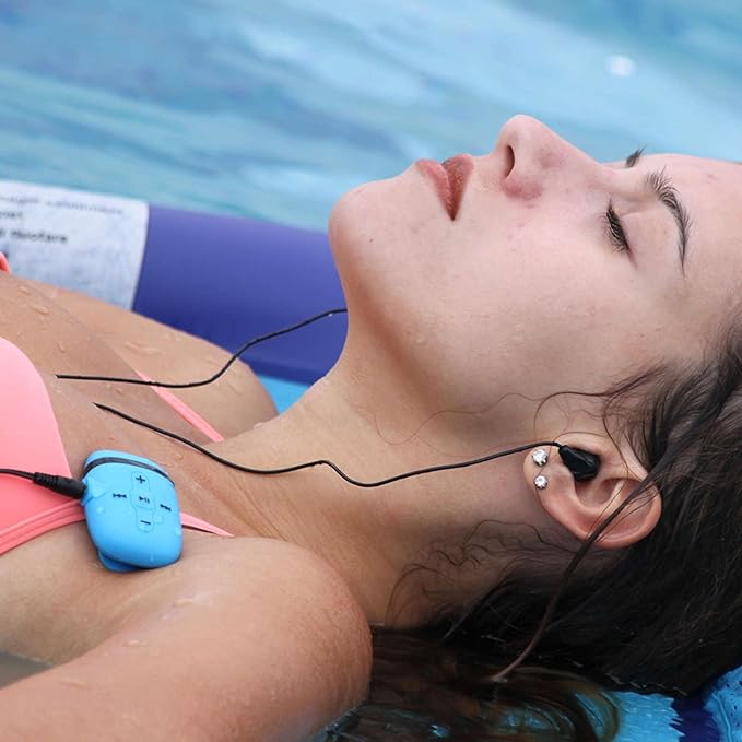 Waterproof MP3 Player for Swimming, Underwater Headphones with Short Cord, MP3 Waterproof Swimming Underwater 3 Meter, Shuffle Feature