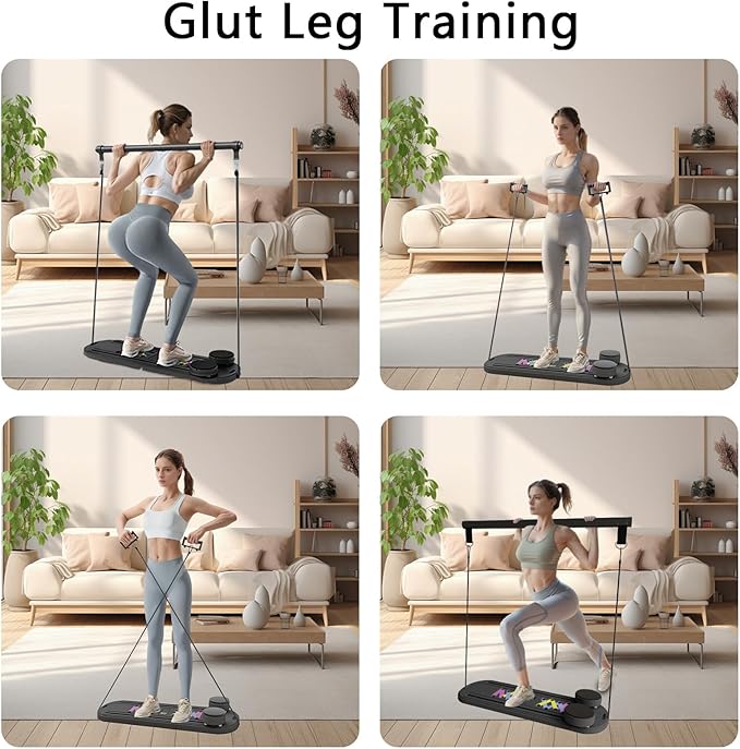 Pilates Reformer Board, 6 in 1 Portable & Foldable Pilates Reformer Set with Resistance Bands, Pilates Board for Home Workout, Multifunctional Abdominal Board