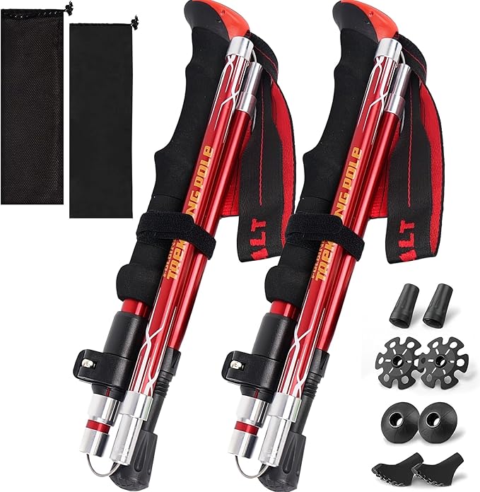 Trekking Poles Lightweight Collapsible Hiking Poles Folding Aluminum Walking Sticks 2 Pack Walking Sticks for Hiking