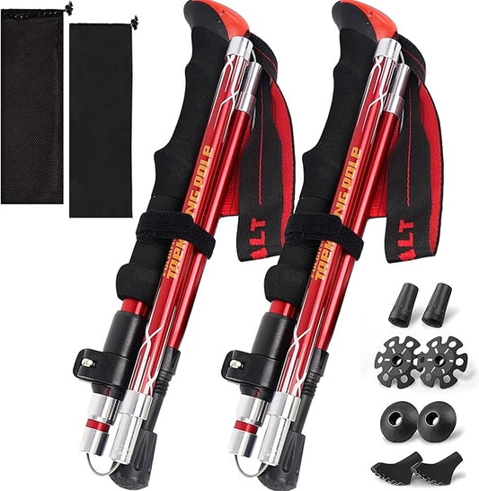 Trekking Poles Lightweight Collapsible Hiking Poles Folding Aluminum Walking Sticks 2 Pack Walking Sticks for Hiking