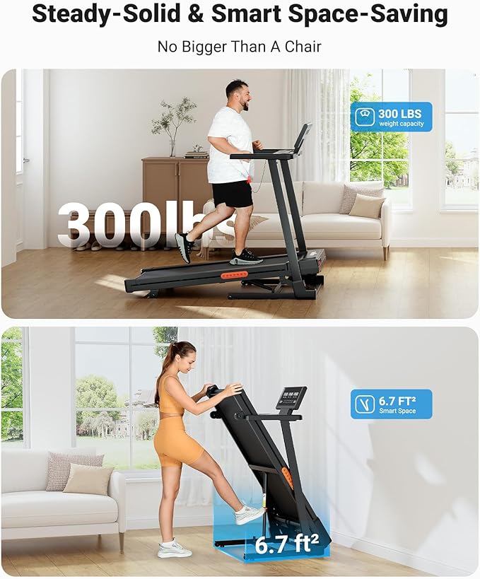 THERUN Treadmill with Incline, 3.0 HP Foldable Treadmills for Home, Brushless Motor Auto Incline Treadmill, 12 Level Adjustable, 300 LBS Capacity, Quiet Running