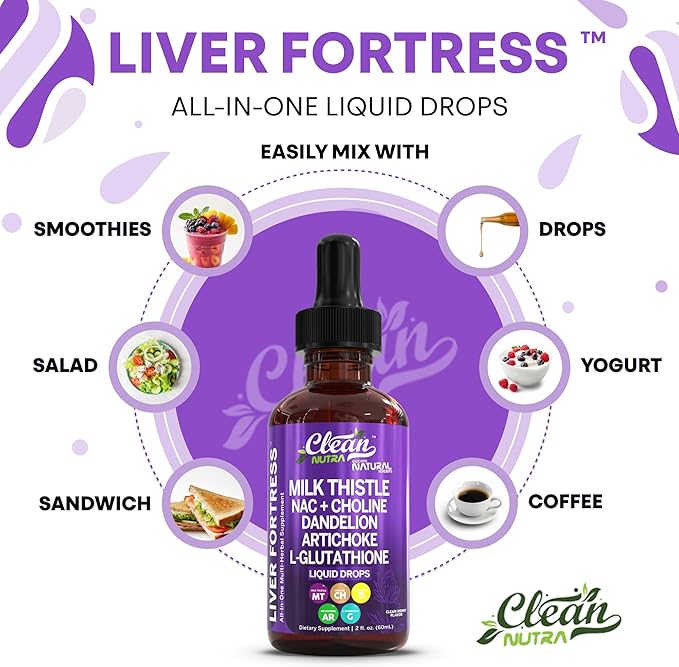 Clean Nutraceuticals Milk Thistle NAC Liver Cleanse Detox & Repair Supplement Liver Support Liquid Drops with Dandelion Extract, Artichoke, Chanca Piedra, Choline, L-Glutathione, Burdock, Schisandra
