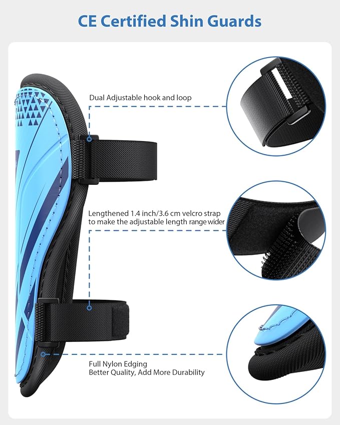 Shin Guards Soccer Kids Youth, CE Certified Airsfish Shin Guard Protection Gear for 2-18 Years Old Boys Girls Teenagers High Impact Resistant Breathable Comfortable 1 Pair 4 Sizes