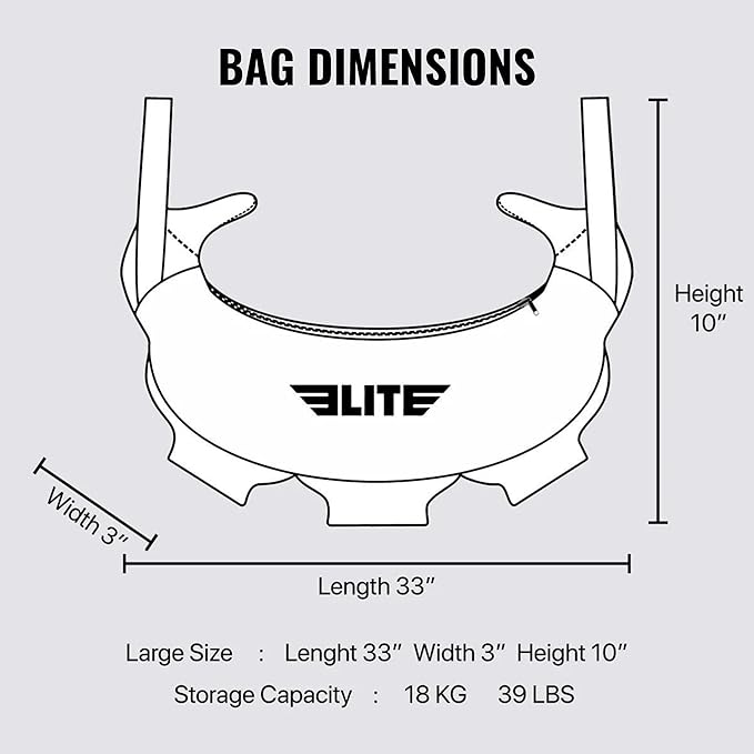 Elite Sports Bulgarian Canvas Bag, Fitness Canvas MMA Gym Cross Workout Training Sandbag 17, 25, 33, 45 lbs (UNFILLED)