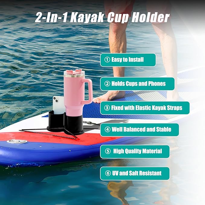 Paddleboard Cup Holder, Kayak Drink Holder for Paddle Board Cup and Phone Holder, Sup Surfboards Canoes Kayak Paddle Board Accessories for Types of Cup Bottle Drink