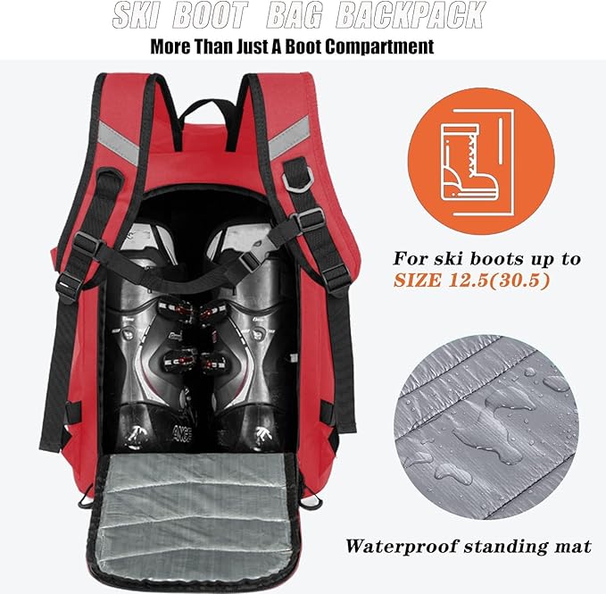 KEOFID 50L Ski Boot Bag Backpack, Waterproof Ski Bag, Travel Backpack for Ski Helmet, Snowboard