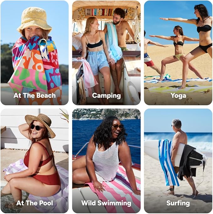 Dock & Bay Beach Towel - Quick Dry, Sand Free - Compact, Lightweight - 100% Recycled - Includes Bag - Power of Positivity - Large (160x90cm, 63x35)