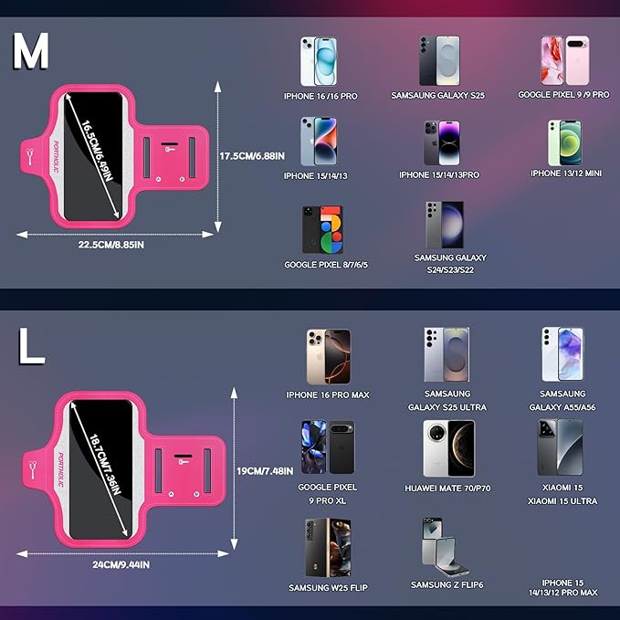 PORTHOLIC 2025 Running Armband Water Resistant Sports Phone Holder Case with Extension Strap, Key Card Slot Up to 6.9" Phone for iPhone 17/16/15/14/13 Plus Air Pro Max XR/XS, Galaxy S25/24/S10