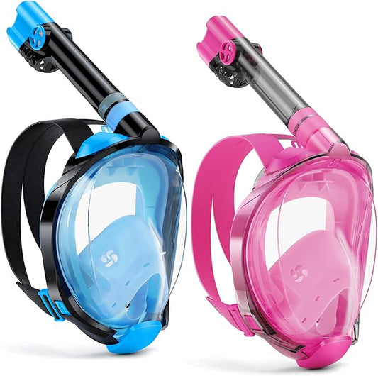 W WSTOO Full Face Snorkel Mask Adults,Suitable for Beginners Dry Top Snorkeling Gear,Can Your Mouth or Nose to Breathe,180 Degrees Panoramic View,Anti-Fog Anti-Leak,Summer Travel and Vacationing Gifts