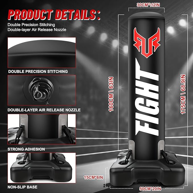 Standing Punching Bag for Adults, Upgrated Base Heavy Bag with Stand Boxing Training Equipment with MMA Gloves and Pump, 0.7mm Thickening Material Kicking Bag for Home Gym Workout Muay Thai Fitness