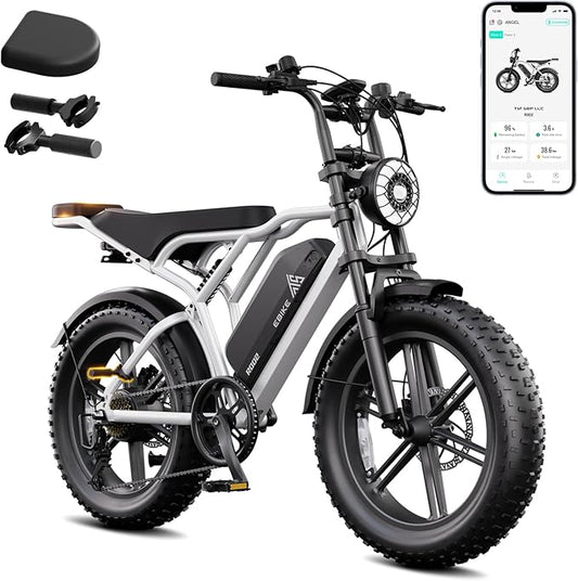 TST Electric Bike for Adults, 1500W Peak Brushless Motor 28 MPH 60 Miles/110 Miles Fat Tire E Bike with 48V 15Ah/ 25Ah Removable Battery 20" Electric Dirt Bike Hydraulic Suspension and 7-Speed
