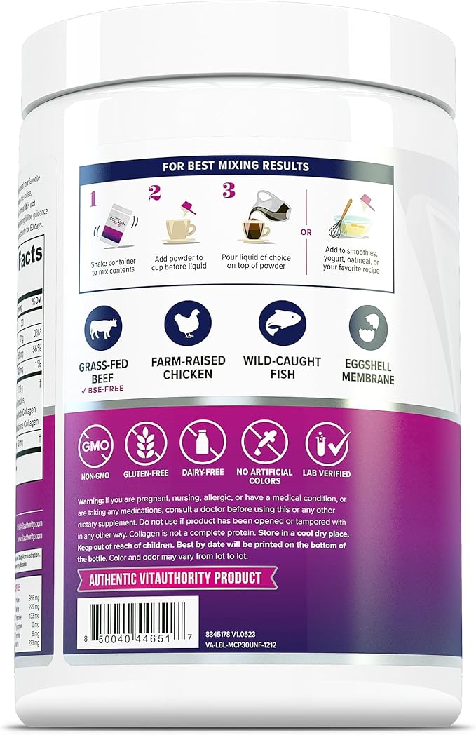 Multi Collagen Peptides Powder for Women - Hydrolyzed Unflavored Collagen Powder for Women with Types I II III V & X Plus Vitamin C & Hyaluronic Acid for Beautiful Hair Skin and Nails - 30 Servings