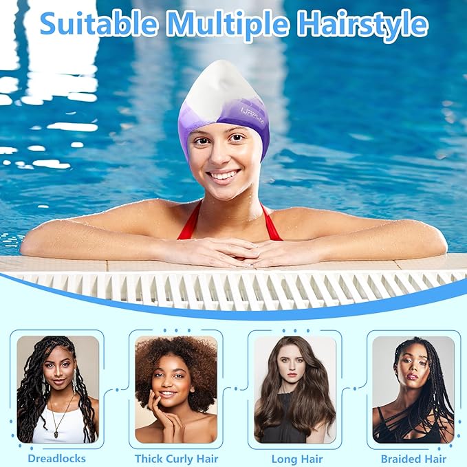 Swim Cap Long Hair,Silicone Swimming Caps with 3D Ear Cover,Waterproof Adult Swim Hats Bathing Caps for Women Men,Keep Your Hair Dry