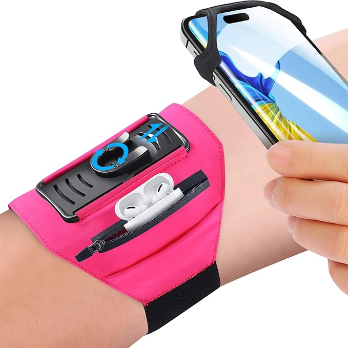 Detachable & 360° Rotatable Armband - Reflective Strap with Zipper Pocket Holder Bag - Compatible with iPhone 16 15 14 Pro Max Plus Samsung Galaxy Note for Running Workout Exercise Walking & Sports
