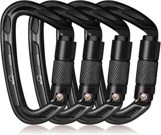 BEIFENG 25KN Auto Locking Carabiner - UIAA Certified Heavy Duty Climbing Carabiners for Rock Climbing, Camping, Rappelling, Hunting, Rescue Equipment - Professional Carabiner Clips (Black)