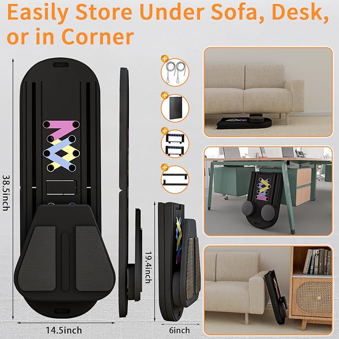 Pilates Reformer Board, 6 in 1 Portable & Foldable Pilates Reformer Set with Resistance Bands, Pilates Board for Home Workout, Multifunctional Abdominal Board