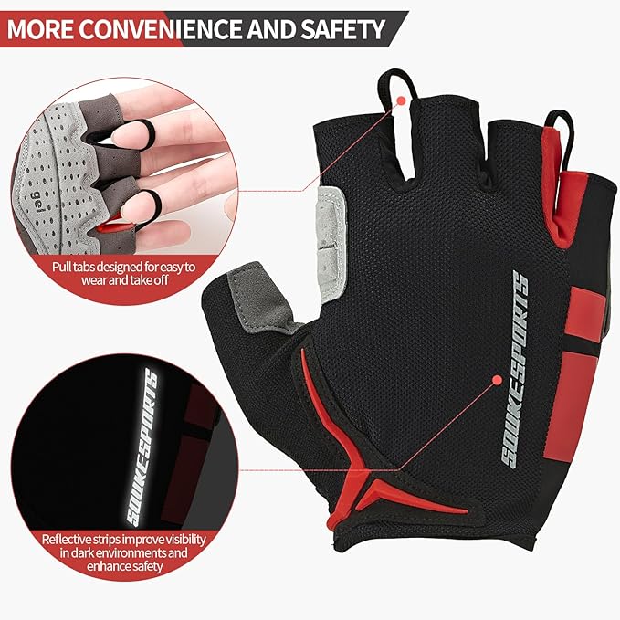 Souke Sports Mens Cycling Gloves with Gel Pads Half Finger Bike Gloves Lightweight Anti-Slip Shock-Absorbing for MTB Road Biking