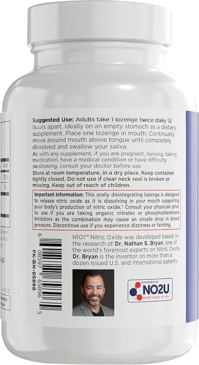 Nitric Oxide Lozenges - 60 Count - Nitric Oxide Supplement for Heart Health, Circulation, Energy, Blood Flow, Oxygenation, Healthy Blood Pressure, Cardiovascular Support for Men & Women