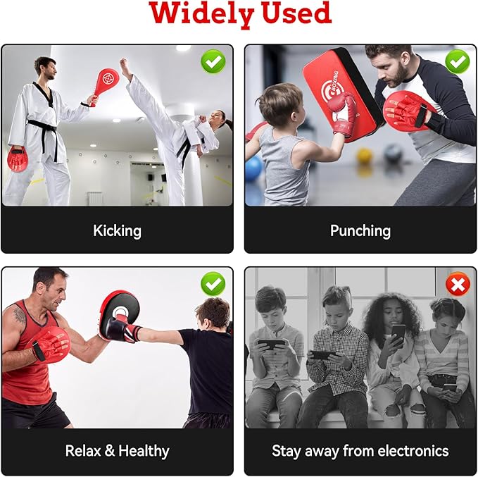 Punching Mitts Kick Pack Set, Boxing Pads Curved Focus Punching Mitts Kickboxing Striking Target Pads for Kids Men Women, Martial Arts Training Equipment for Boxing Taekwondo Karate Muay Thai