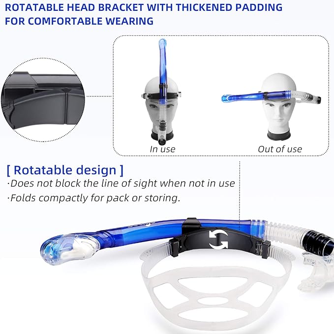 Seago Swim Snorkel for Lap Swimming, Dry Top Front Swimmer Snorkel for Adult Youth, Snorkel Gear Swimming Training Equipment in Pool and Open Water with Comfy Head Pads Food-Grade Silicone Mouthpiece