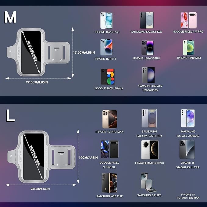 PORTHOLIC 2025 Running Armband Water Resistant Sports Phone Holder Case with Extension Strap, Key Card Slot Up to 6.9" Phone for iPhone 17/16/15/14/13 Plus Air Pro Max XR/XS, Galaxy S25/24/S10