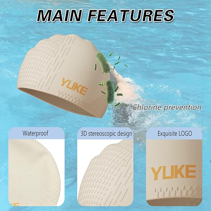 Silicone Swim Cap for Long Hair Adults Women Men, Waterproof Stretchy Swimming Caps, Durable Tear Resistant Bathing Cap
