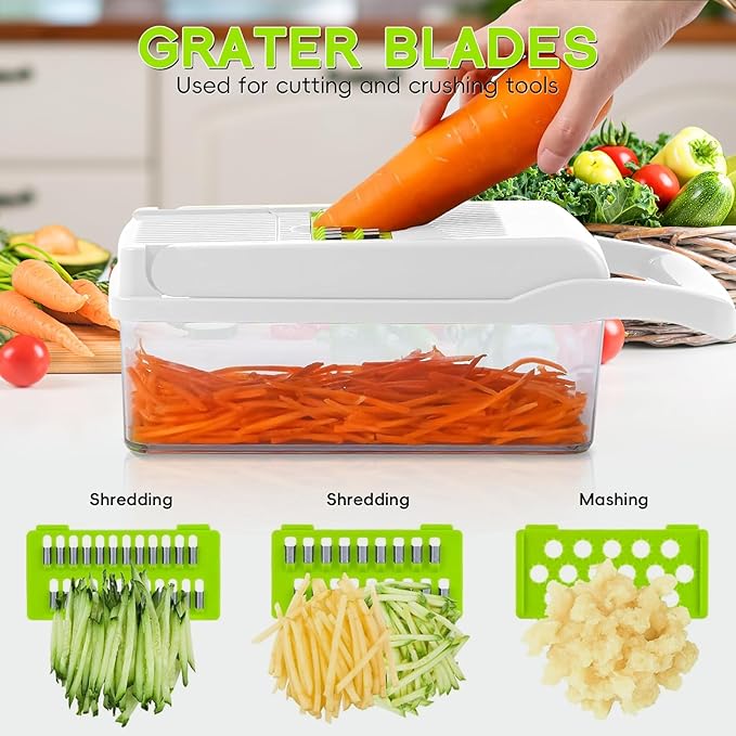 Vegetable Chopper & Spiralizer - Food Chopper with Container | Fruit Slicer, Kitchen Gadget | Dice, Slice, Shred Veggies/Fruits | Perfect for Salads（17-in-1green）