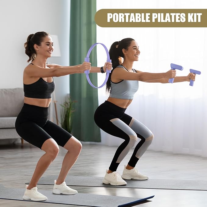 Pilates Ring Set, Pilates Essential Kit with Pilates Ring and Ball, 2.2lb *2 Ergonomic 7-Shaped Dumbbells, Portable Bag & Training Poster, at Home Workouts Pilates Sets for Women