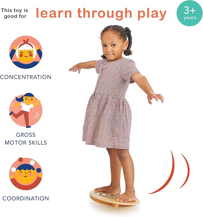Mentari Toys - Wobble Board - 4pc Balance Maze with Colorful Balls - Wooden Balance Board for Core Strength and Coordination - Develops Focus and Motor Skills in Kids - Age 3+
