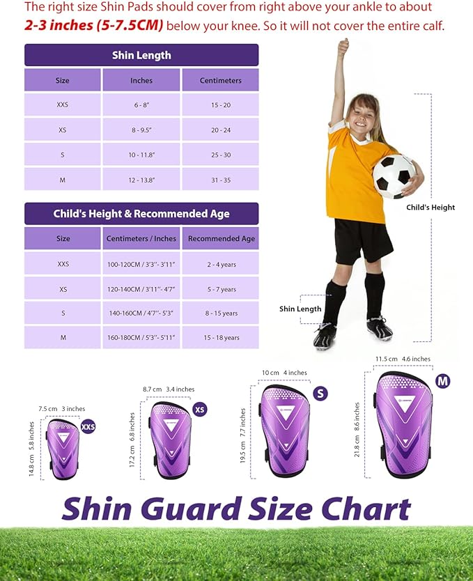 Shin Guards Soccer Kids Youth, CE Certified Airsfish Shin Guard Protection Gear for 2-18 Years Old Boys Girls Teenagers High Impact Resistant Breathable Comfortable 1 Pair 4 Sizes