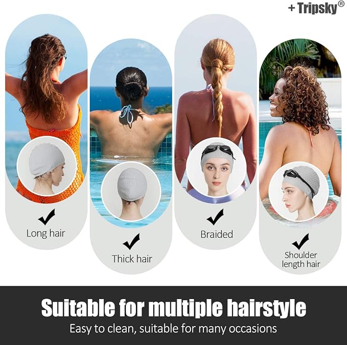 Tripsky Silicone Swim Cap,Comfortable Bathing Cap Ideal for Curly Short Medium Long Hair, Swimming Cap for Women and Men, Shower Caps Keep Hairstyle Unchanged…