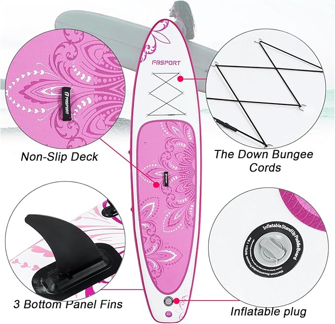 FBSPORT 11' Premium Stand Up Paddle Board, Yoga Board with Durable SUP Accessories & Carry Bag | Wide Stance, Surf Control, Non-Slip Deck, Leash, Paddle and Pump for Youth & Adult