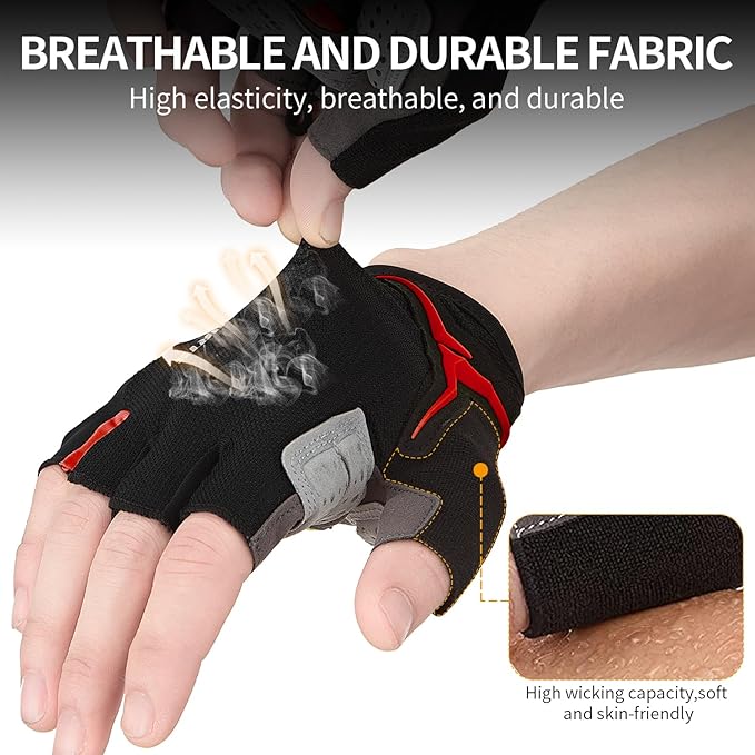 Souke Sports Mens Cycling Gloves with Gel Pads Half Finger Bike Gloves Lightweight Anti-Slip Shock-Absorbing for MTB Road Biking