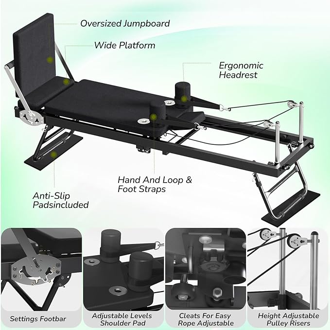 Pilates Reformer, Foldable Reformer Pilates Machine, Pilates Equipment for Home Women Use Gym Workout & Advanced and Beginners Users, Up to 400 lbs Weight Capacity Reformers