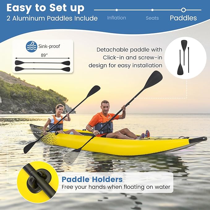 S AFSTAR Inflatable Kayak, 2 Person Canoe with 507 lbs Capacity, Drop-Stitch Floor, All Accessories & Carry Bag, 12.5 ft Large Sit in Tandem Kayak for Fishing, Camping & Exploring for Adults