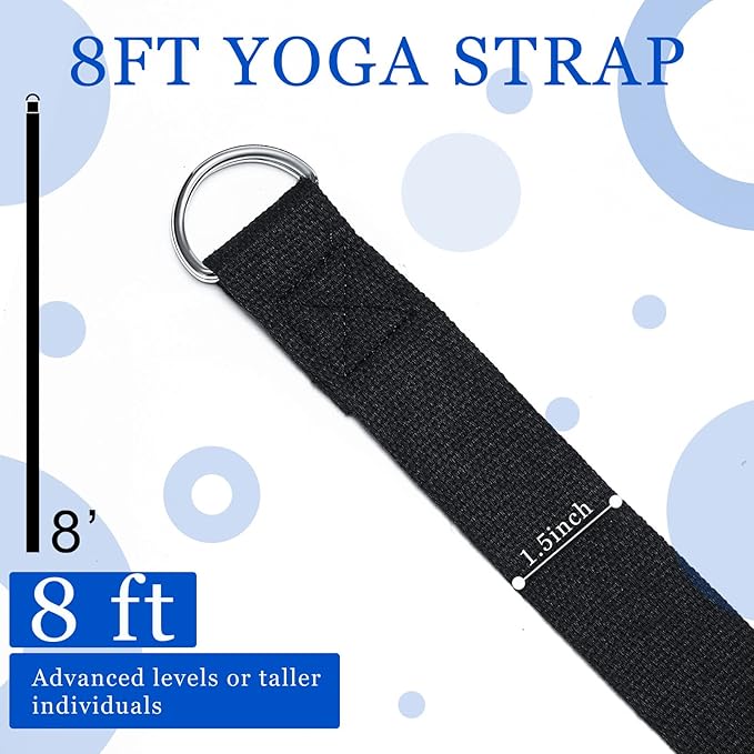 6 Pcs Yoga Strap for Stretching 8 Ft Yoga Exercise Adjustable Straps Bands with Safe Adjustable D Ring Buckle for Pilates Gym Workouts Fitness Improves Sitting Posture